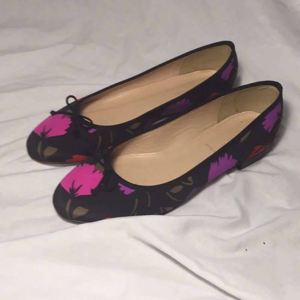 Black Floral Ballet Flats with Pink Accents - Picture 1 of 6